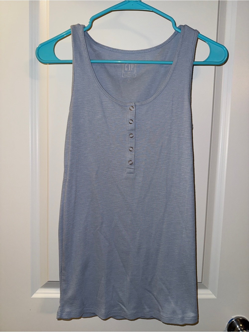 GAP Maternity Light Blue Ribbed Tank Top with Henley Buttons